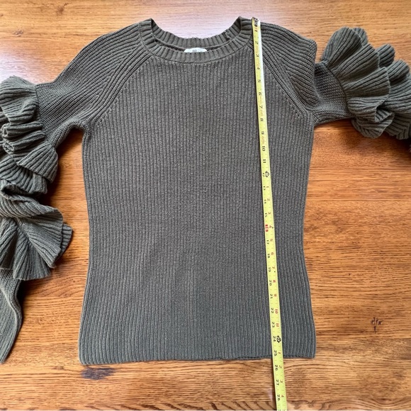 ⭐️ BP Nordstrom Olive Army Green Ruffle Open Elbow Crewneck Sweater SMALL - Picture 7 of 10
